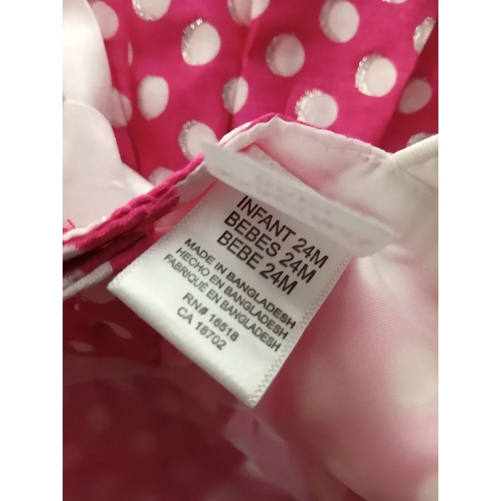 Youngland Baby Girl Pink White Polka Dot Flower Dress Rhinestone Toddler Sz 24M